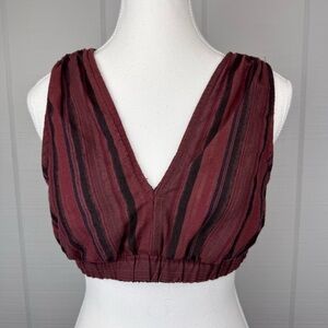 Wild Fable Burgundy Striped V-neck Cropped Bralette Tank Top Tie Back XS
